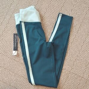 NWT Danz N Motion Teal Blue & Mint Striped Leggings Yoga Dance Pants Sz Small